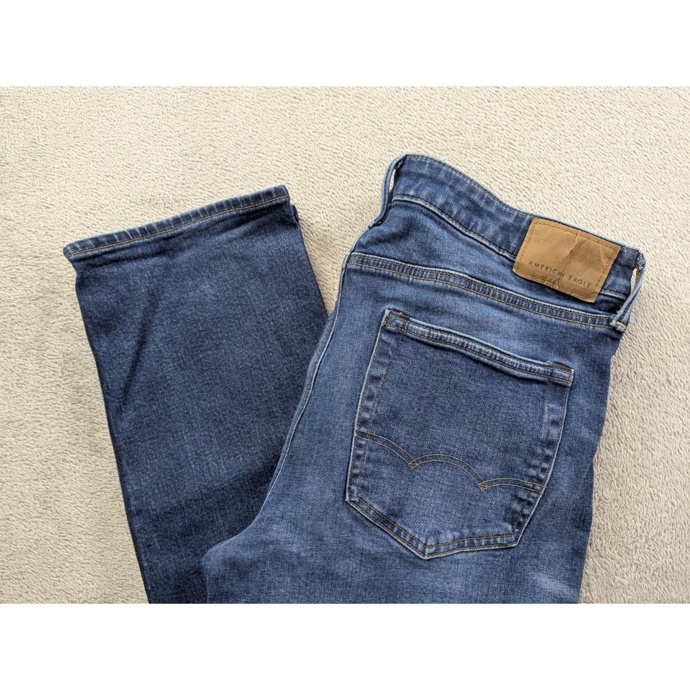 American Eagle AirFlex+ Original Straight Jeans Mens 33x34 Dark Wash Blue Denim